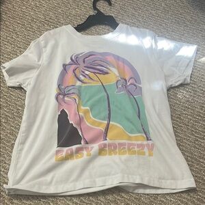 White Graphic Tee with Palm Tree Design